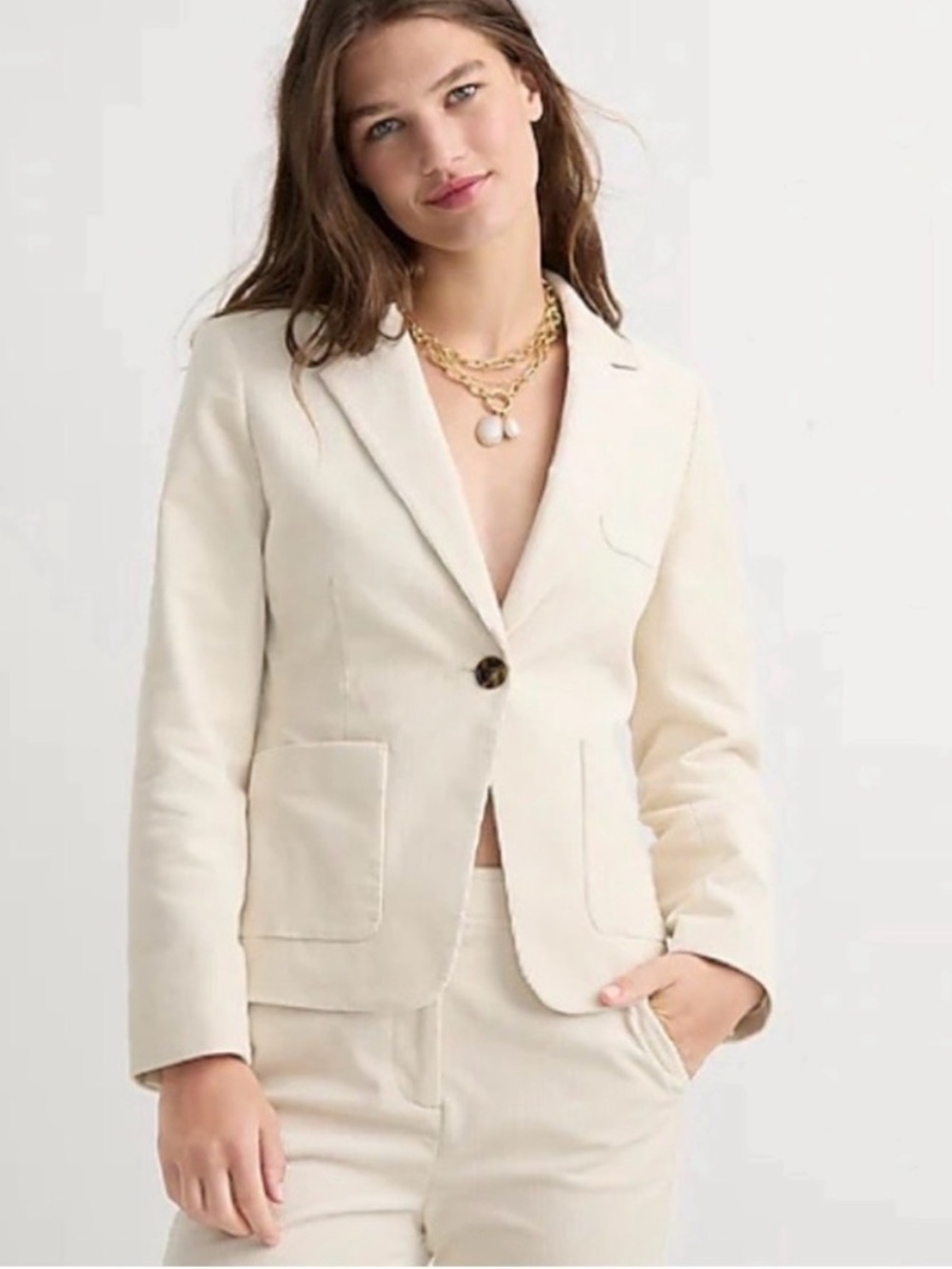 JCrew Patch-pocket blazer in corduroy cotton ivory size 4